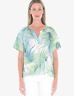 Rainforest Split Neck Palm Print Top