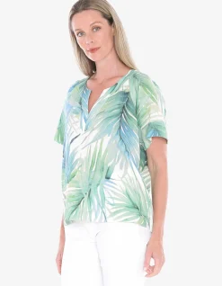 Rainforest Split Neck Palm Print Top