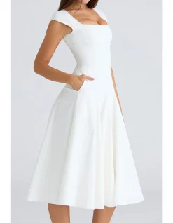 RAISA SQUARE NECK TWILL MIDI DRESS