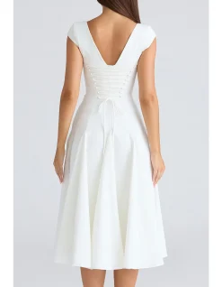 RAISA SQUARE NECK TWILL MIDI DRESS