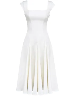 RAISA SQUARE NECK TWILL MIDI DRESS