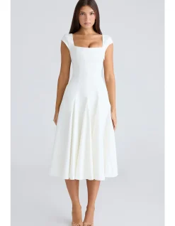 RAISA SQUARE NECK TWILL MIDI DRESS
