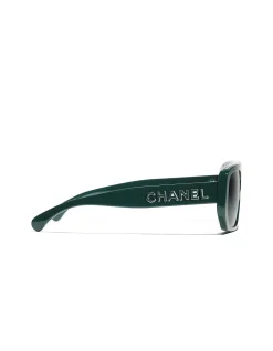 Rectangle Logo Temple Green Frame Sunglasses