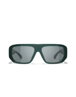 Rectangle Logo Temple Green Frame Sunglasses