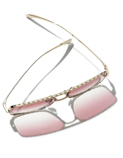 Rectangle Pale Gold Gradient Violet Sunglasses