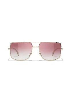 Rectangle Pale Gold Gradient Violet Sunglasses