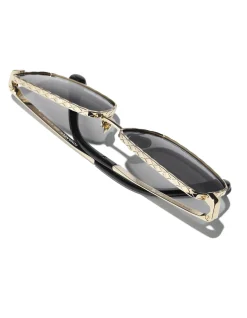 Rectangle Pale Gold Grey Gradient Sunglasses