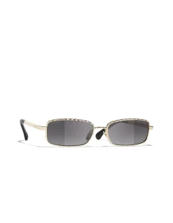 Rectangle Pale Gold Grey Gradient Sunglasses