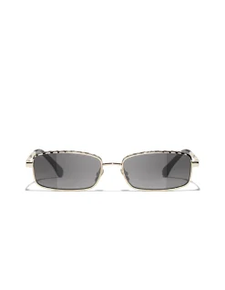Rectangle Pale Gold Grey Gradient Sunglasses