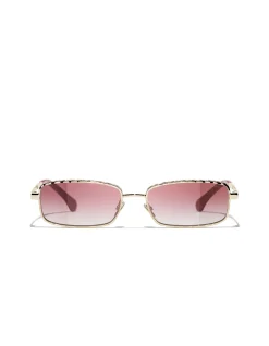 Rectangle Violet Gradient Slim Metal Sunglasses