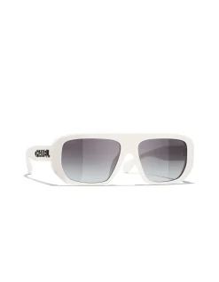 Rectangle White Gradient Grey Shield Sunglasses