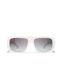 Rectangle White Gradient Grey Shield Sunglasses