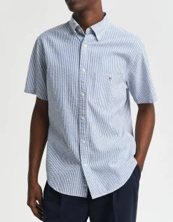 Regular Fit Striped Short Sleeve Seersucker Shirt