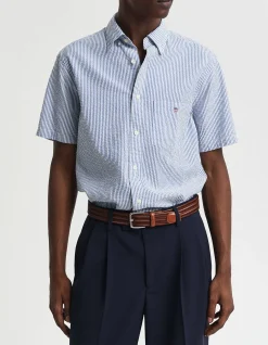 Regular Fit Striped Short Sleeve Seersucker Shirt