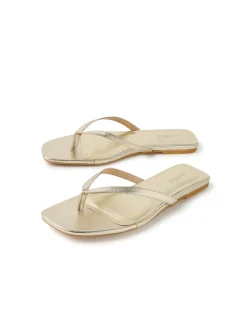 Reille Metallic Square Toe Thong Sandals