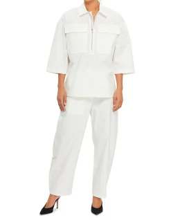 Relaxed Fit Half Zip Shirt with Embroidered Logo