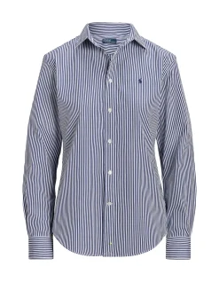 Relaxed Fit Striped Cotton Shirt Fall Royal/White