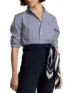 Relaxed Fit Striped Cotton Shirt Fall Royal/White
