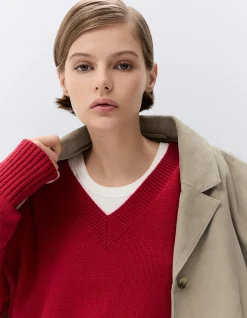 RELAXED LONG SLEEVE V-NECK WOOL NYLON BLEND COMFORTABLE KNIT