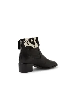 Remminy Foldover Cow Print Leather Ankle Boots