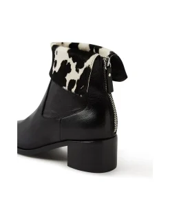 Remminy Foldover Cow Print Leather Ankle Boots