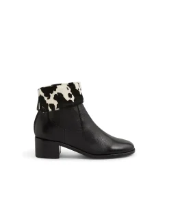 Remminy Foldover Cow Print Leather Ankle Boots