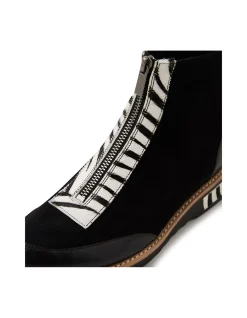 Renita Zebra Front Zip Leather Ankle Boots