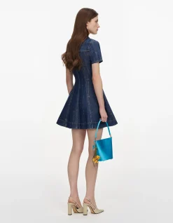 RHINESTONE STRIPE DENIM MINI DRESS
