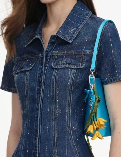 RHINESTONE STRIPE DENIM MINI DRESS