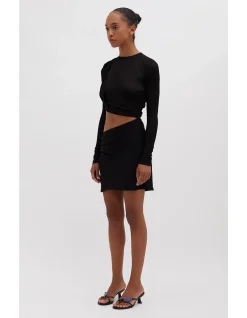 RIBBED TWIST LONG SLEEVE DRAPE MINI DRESS