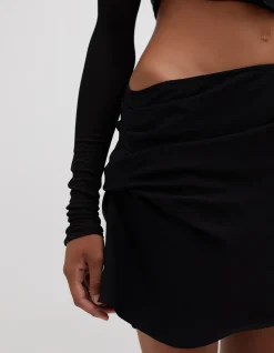 RIBBED TWIST LONG SLEEVE DRAPE MINI DRESS