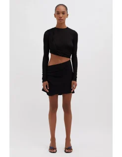 RIBBED TWIST LONG SLEEVE DRAPE MINI DRESS