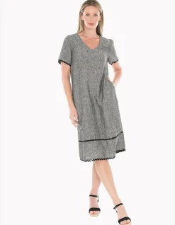 Ric Rac Detail Linen Shift Midi Dress