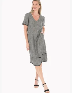 Ric Rac Detail Linen Shift Midi Dress