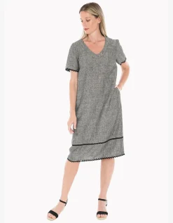 Ric Rac Detail Linen Shift Midi Dress