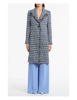 Royal Metallic Check Tweed Fringed Longline Coat