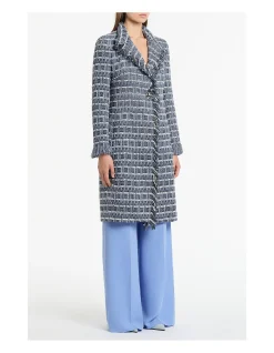 Royal Metallic Check Tweed Fringed Longline Coat