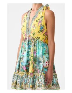 RUFFLE HEM HALTER SHORT DRESS