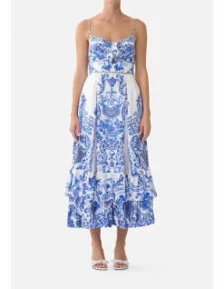 RUFFLE HEM TIE FRONT MIDI DRESS