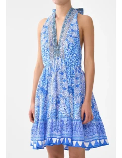 RUFFLE HEM HALTER SHORT DRESS