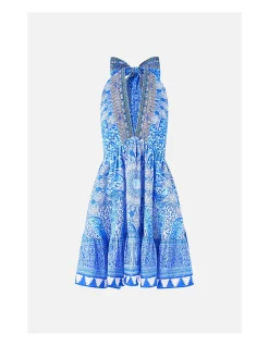 RUFFLE HEM HALTER SHORT DRESS