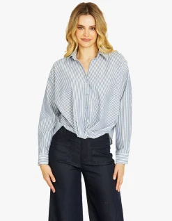 Sadie Tie Front Lurex Stripe Shirt
