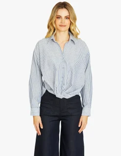 Sadie Tie Front Lurex Stripe Shirt