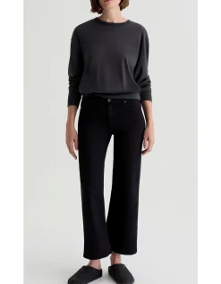 Saige Wide Leg Crop Mid Rise Black Jeans