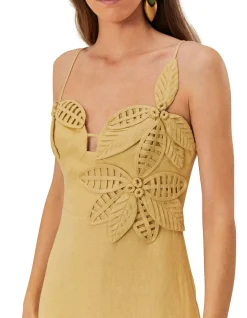 SAND FLOWERED BUST MIDI DRESS