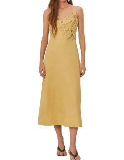 SAND FLOWERED BUST MIDI DRESS
