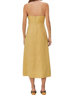 SAND FLOWERED BUST MIDI DRESS