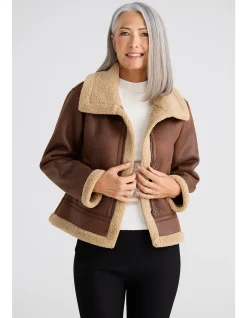 Sander Faux Shearling Trim Zip Jacket