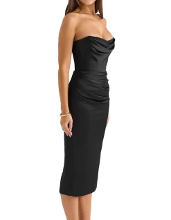 Santana Strapless Satin Midi Dress