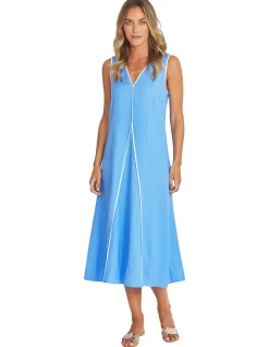 Sarah Contrast Piped Linen Blend Midi Dress